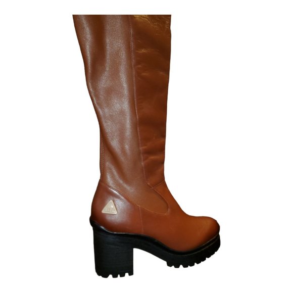 OVER THE KNEE BOOTS, LEATHER, BROWN, GIANNI BINI, PLATEFORM HEEL, SIZE 6M - Picture 2 of 4
